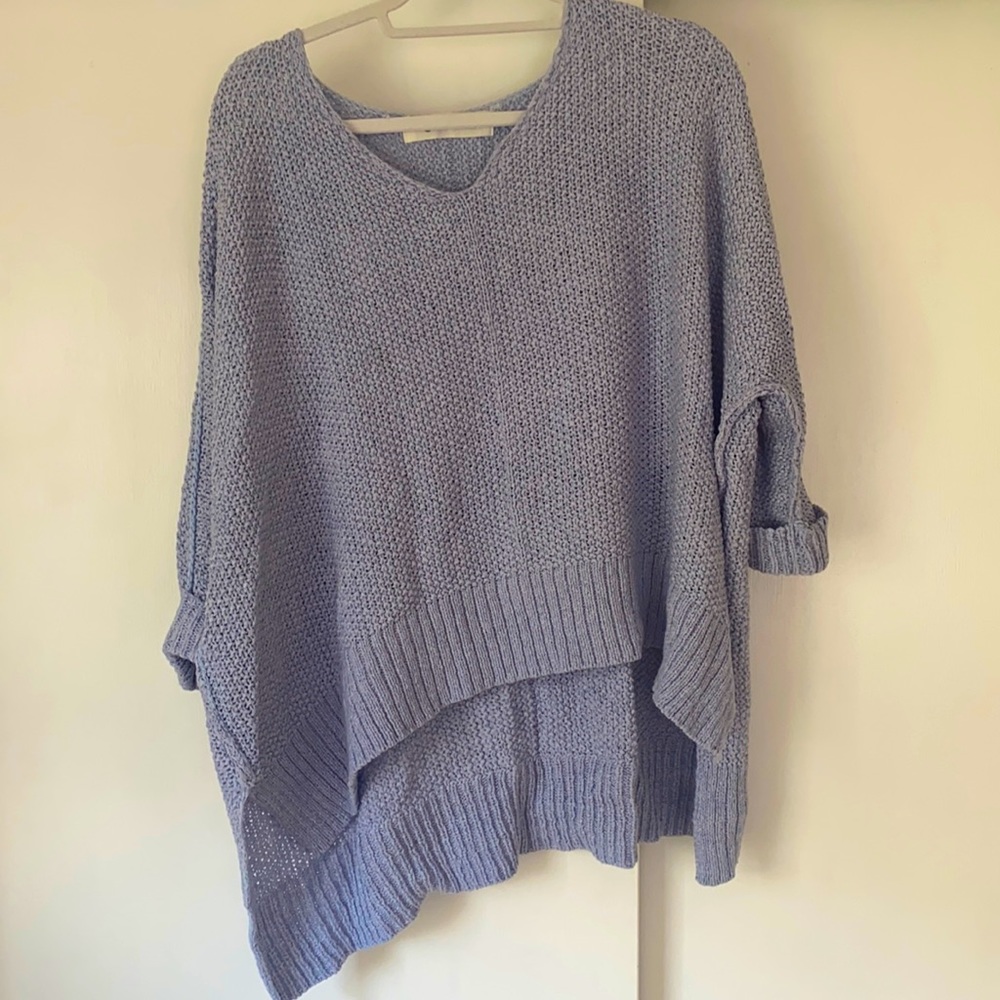 On or off shoulder light blue light knit sweater